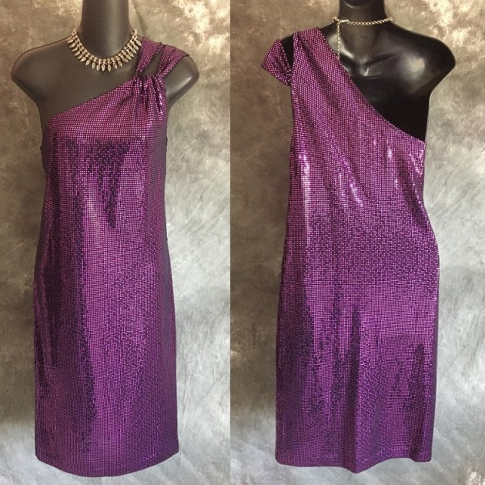 ST JOHN PURPLE BLACK EVENING KNIT DRESS SIZE 6